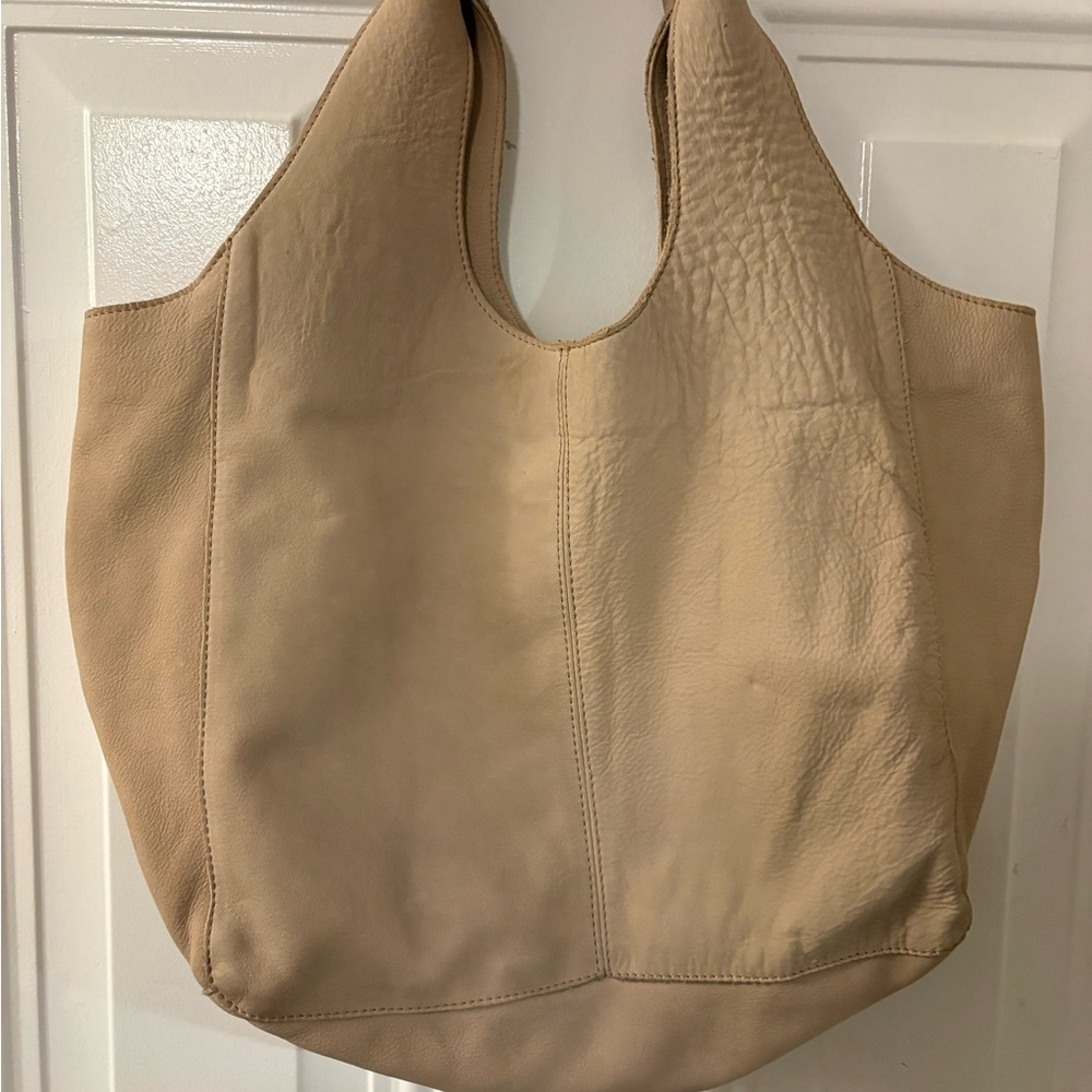 Chic beige suede leather hobo bag